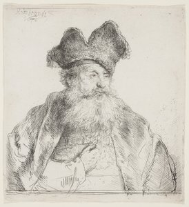 Gammal man med en delad pälsmössa av Rembrandt van Rijn