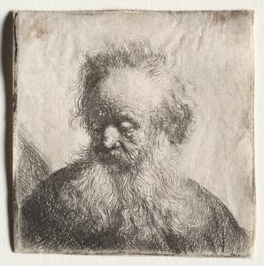 Gammal man med böljande skägg: Byst av Rembrandt Harmensz. van Rijn