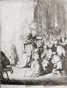 Presentation i templet (penna och bläck på papper) av Rembrandt van Rijn