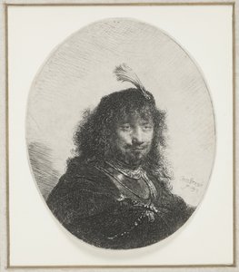 Rembrandt med plymad mössa, 1634 av Rembrandt van Rijn