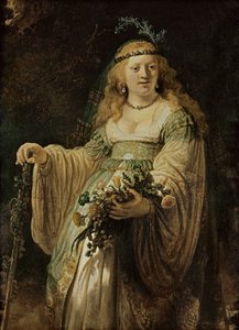Saskia van Uylenborgh, konstnärens första hustru, i arkadisk dräkt (olja på duk) av Rembrandt Harmensz. van Rijn