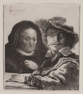 Självporträtt med konstnärens mamma av Rembrandt van Rijn