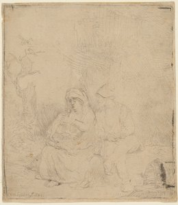 Resten på flykten till Egypten: Lätt etsad av Rembrandt Harmensz. van Rijn