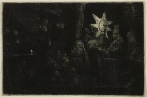 The Star of the Kings: A Night Piece, ca 1651 (etsning, torrnål och gravyr på elfenbenspåverkat papper) av Rembrandt Harmensz. van Rijn