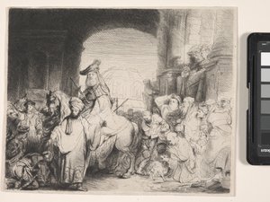 The Triumph of Mordecai (etsning och torrnål) av Rembrandt Harmensz. van Rijn