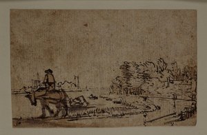 Utsikt över Amstel, med en häst som drar en pråm, ca 1650 (penna och bläck med brun tvätt på papper) av Rembrandt Harmensz. van Rijn