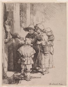 En tiggerfamilj som tar emot allmosor av Rembrandt van Rijn