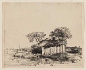 En stuga med vit blekning av Rembrandt van Rijn