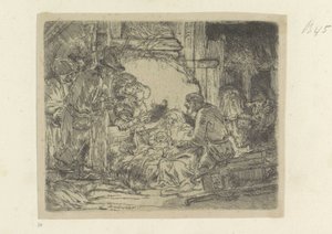 Aanbidding der herders: met de olielamp Samling av åttiofem originaltryck (serietitel) av Rembrandt van Rijn