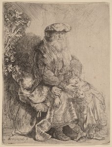 Abraham smeker Isak av Rembrandt van Rijn