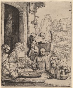 Abraham underhåller änglarna av Rembrandt van Rijn