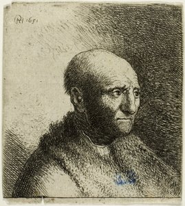 Skallig man i en pälsmantel: Byst av Rembrandt van Rijn