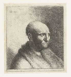Skallig man i pälsmantel: byst av Rembrandt van Rijn