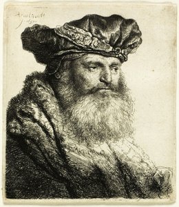 Skäggig man i sammetsmössa med juvellås av Rembrandt van Rijn