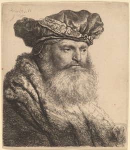 Skäggig man i sammetsmössa med ett juvellås av Rembrandt van Rijn