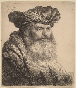 Skäggig man i en sammetmössa med ett smyckeslås av Rembrandt van Rijn