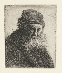 Skäggig man med kort vågigt hår: byst av Rembrandt van Rijn