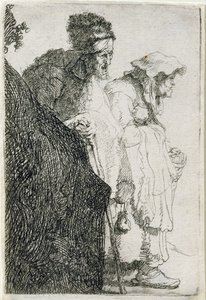 Tiggare Man och kvinna bakom en bank, c.1630 av Rembrandt van Rijn