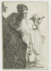 Tiggare Man och kvinna bakom en bank Tiggare man och kvinna bakom en bank av Rembrandt van Rijn