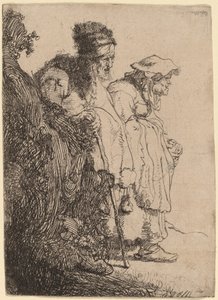 Tiggare Man och kvinna bakom en bank av Rembrandt van Rijn