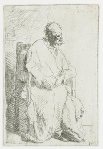 Tiggare, sittande i en fåtölj av Rembrandt van Rijn