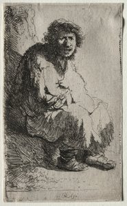 Tiggare som sitter på en bank av Rembrandt van Rijn
