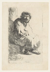 Tiggare sittande på en bank, 1630 av Rembrandt van Rijn