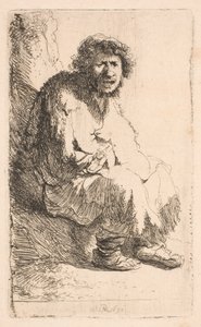 En tiggare som sitter på en bänk av Rembrandt van Rijn