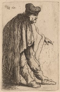Tiggare med sin vänstra hand utsträckt av Rembrandt van Rijn