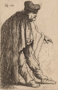 Tiggare med sin vänstra hand utsträckt, 1631. av Rembrandt van Rijn
