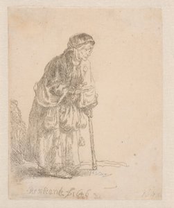 En tiggarkvinna som stöder sig på en käpp av Rembrandt van Rijn
