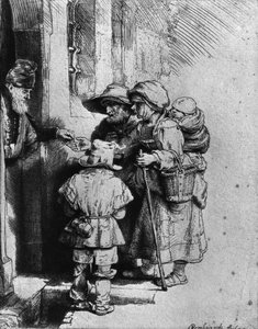 Tiggare på tröskeln till ett hus, 1648 av Rembrandt van Rijn