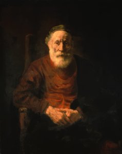 Porträtt av en gammal man i en röd dräkt av Rembrandt van Rijn