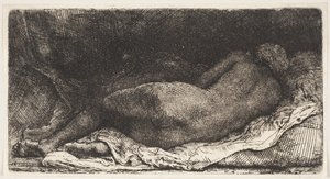 Svart afrikansk flicka som ligger ner av Rembrandt van Rijn