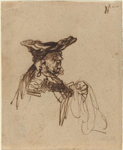 Byst av en äldre man i en platt mössa av Rembrandt van Rijn