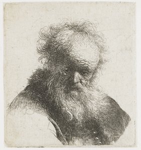 Byst av en gammal man med flödande skägg och vit ärm av Rembrandt van Rijn