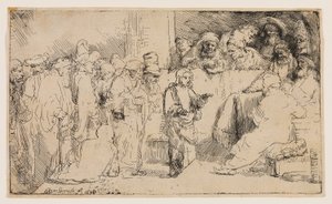 Kristus disputerar med läkarna: en skiss av Rembrandt van Rijn
