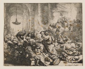 Kristus driver ut penningväxlarna ur templet av Rembrandt van Rijn