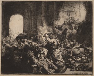 Kristus driver ut penningväxlarna ur templet av Rembrandt van Rijn