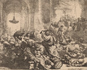Kristus driver växlarna från templet, 1635. av Rembrandt van Rijn