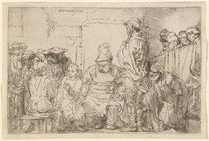 Kristus sitter och diskuterar med de skriftlärda av Rembrandt van Rijn