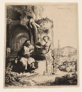 Kristus och Samariens kvinna bland ruiner av Rembrandt van Rijn