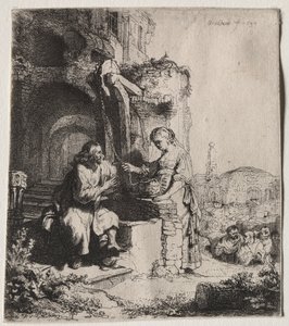 Kristus och Samariens kvinna bland ruiner av Rembrandt van Rijn