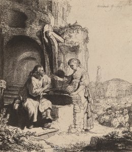 Kristus och kvinnan i Samaria bland ruiner, 1634. av Rembrandt van Rijn
