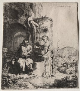 Kristus och kvinnan i Samaria bland ruiner, 1634. av Rembrandt van Rijn