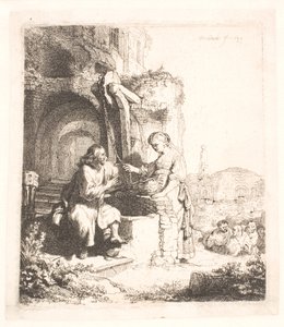Kristus och kvinnan i Samaria: Bland ruiner av Rembrandt van Rijn