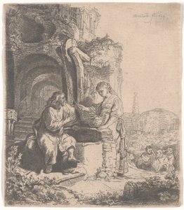 Kristus och kvinnan i Samaria bland ruiner, 1634 av Rembrandt van Rijn