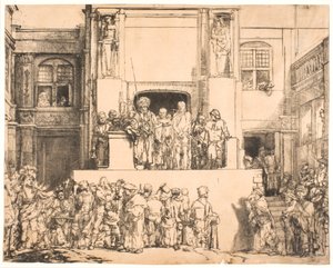 Kristus presenterade för folket: stor avlång tallrik av Rembrandt van Rijn