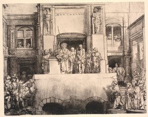 Kristus presenterade för folket: stor avlång tallrik av Rembrandt van Rijn