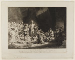 Kristus omgiven av sjuka, som tar emot små barn av Rembrandt van Rijn